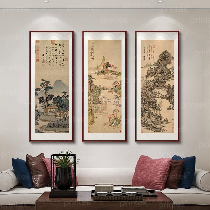 Bộ 3 tranh thủy mặc trang trí phòng trà đạo, phòng thiền - TM0132