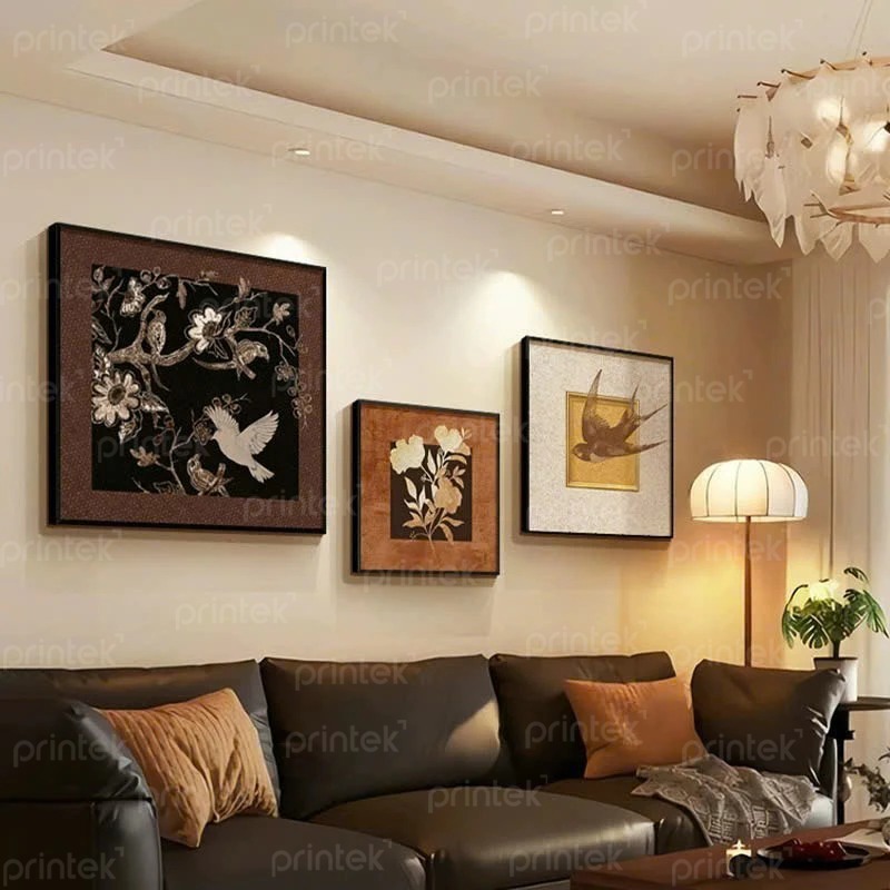 Bộ 3 tranh hoa và chim , trang trí phòng trà đạo - TM246880