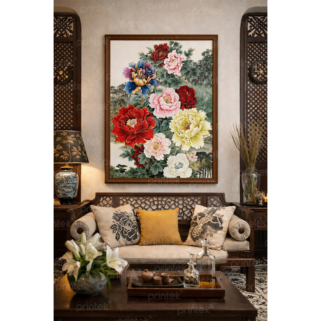 Tranh hoa mẫu đơn, đã có khung – MS4979