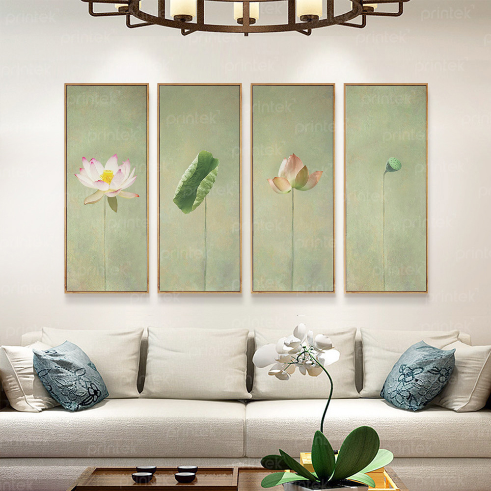Bộ tranh hoa sen treo phòng trà, phòng thiền, phòng khách - HS090124