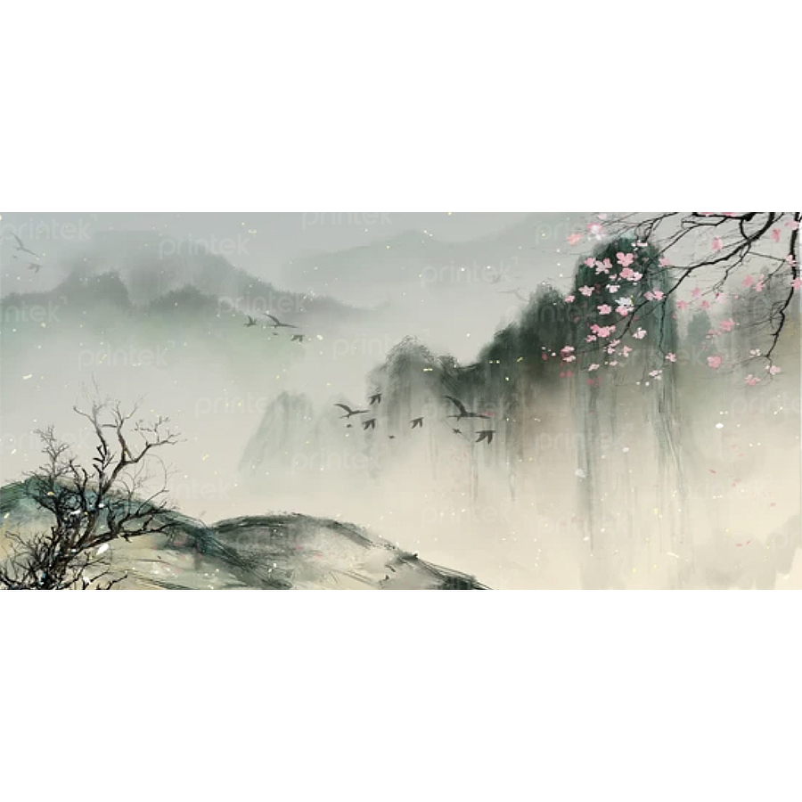 Tranh thủy mặc hoa đào - ST1335