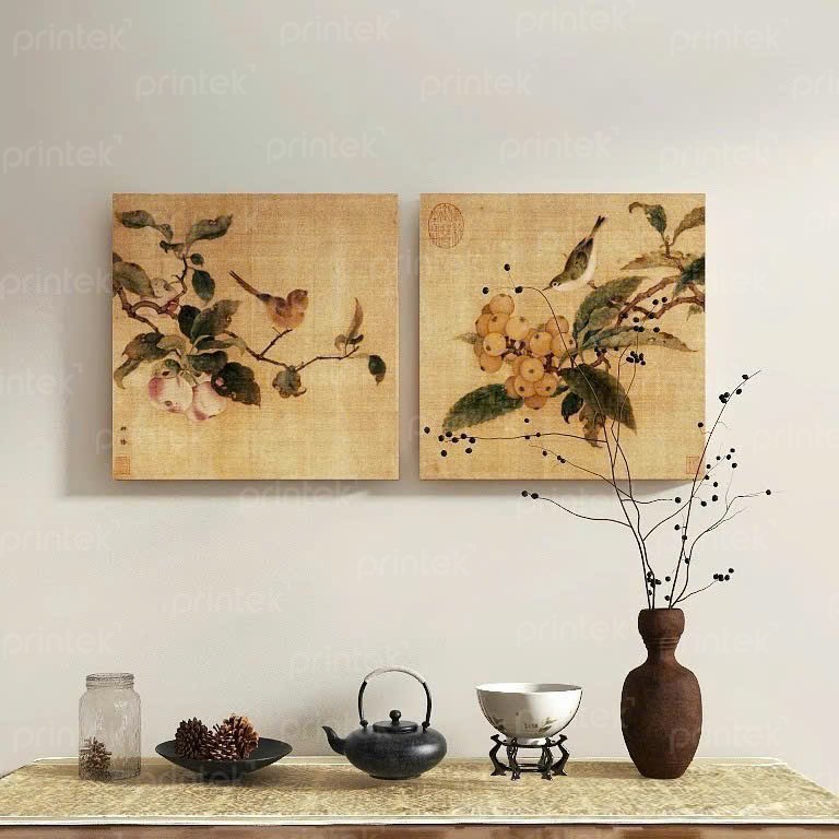 Tranh hoa và chim trang trí phòng trà đạo - IN4857