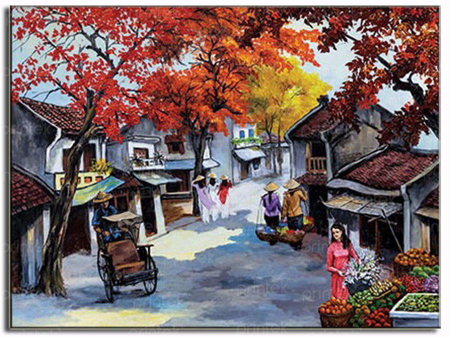 Tranh phố cổ Hà Nội về người con gái