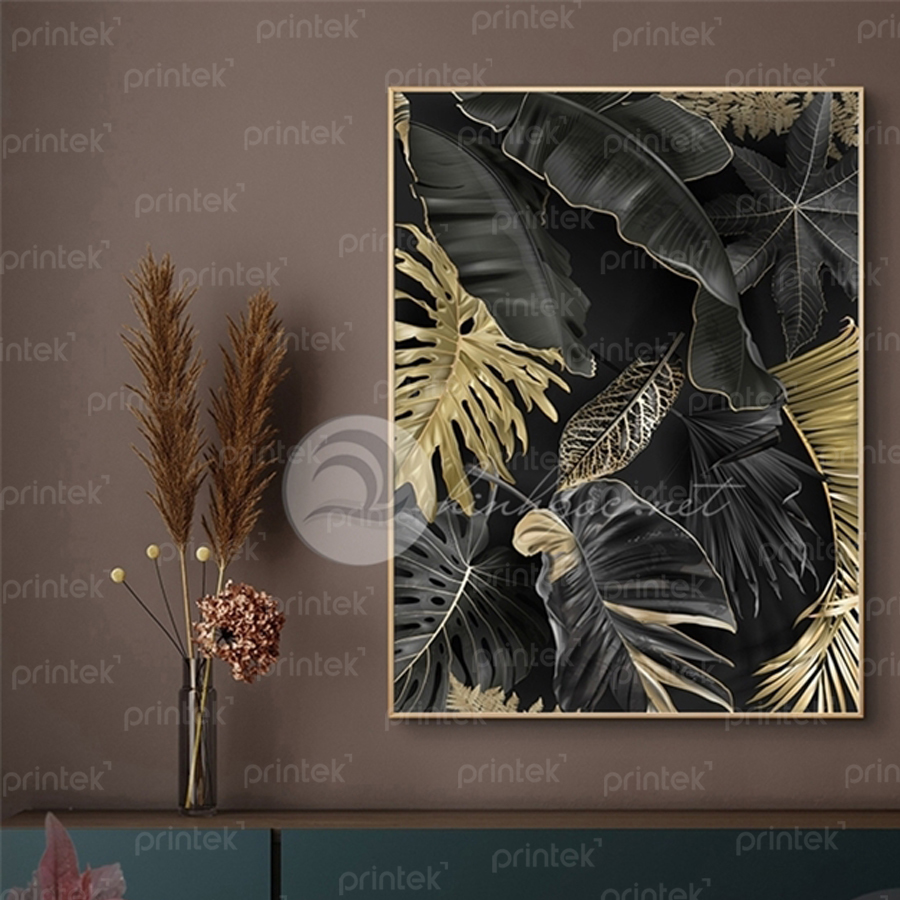 Tranh canvas lá cây vàng đen, đã có khung – PIN727