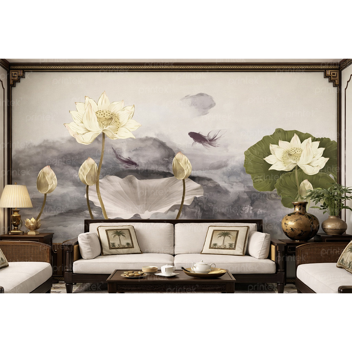 Tranh dán tường hoa sen, in tranh dán tường theo yêu cầu - TH16286