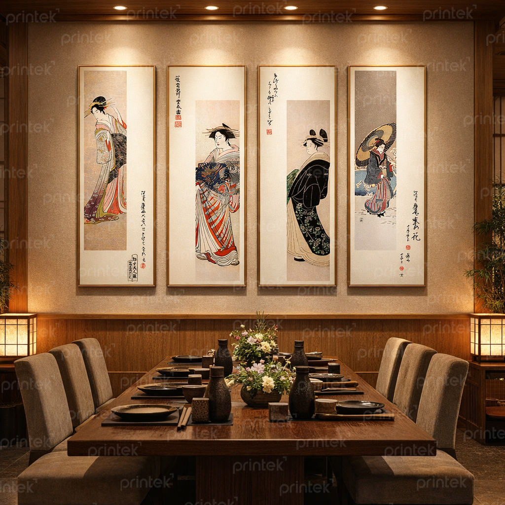 Bộ 4 tranh cô gái Nhật, nàng geisha Nhật Bản - CD1771