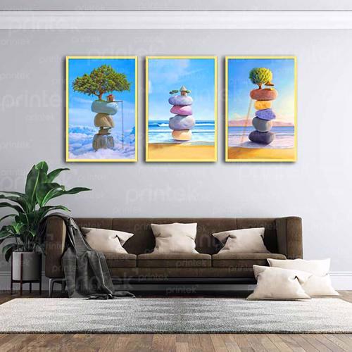 Bộ 3 tranh canvas đá sỏi nghệ thuật – DC143A