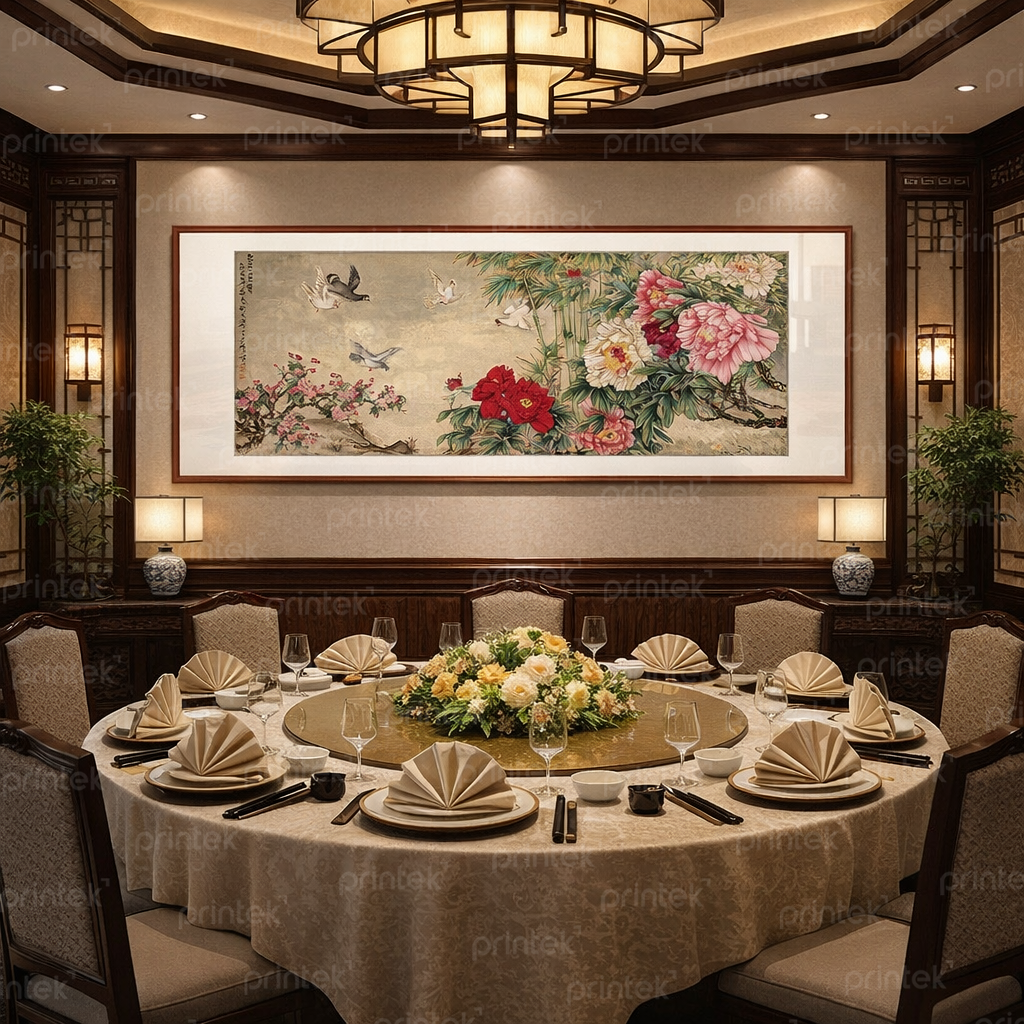 Tranh Hoa mẫu đơn & chim hạc cho không gian cao cấp - PT0151