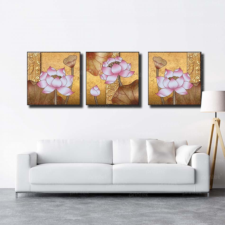 Bộ 3 tranh canvas hoa sen đã có khung – DC277C